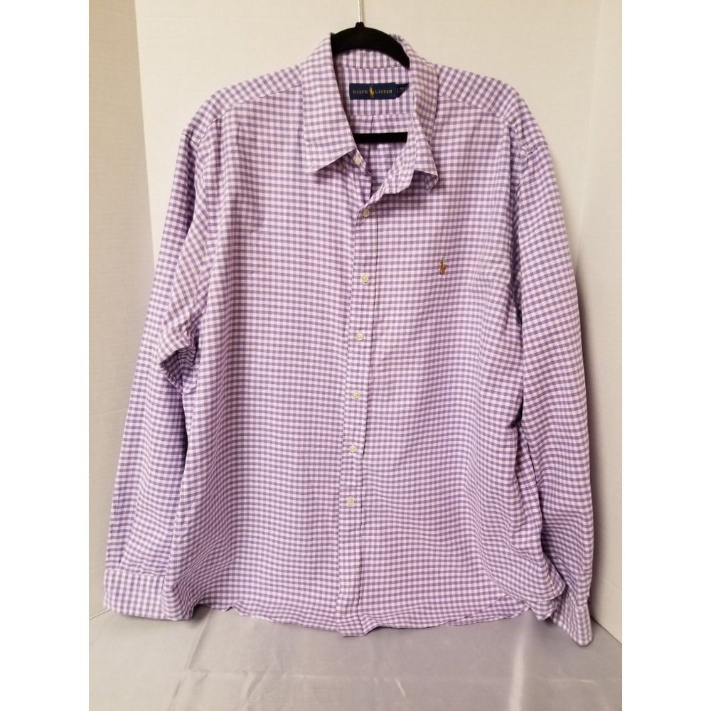 Ralph Lauren Purple white plaid long sleeve button down shirt size XXL